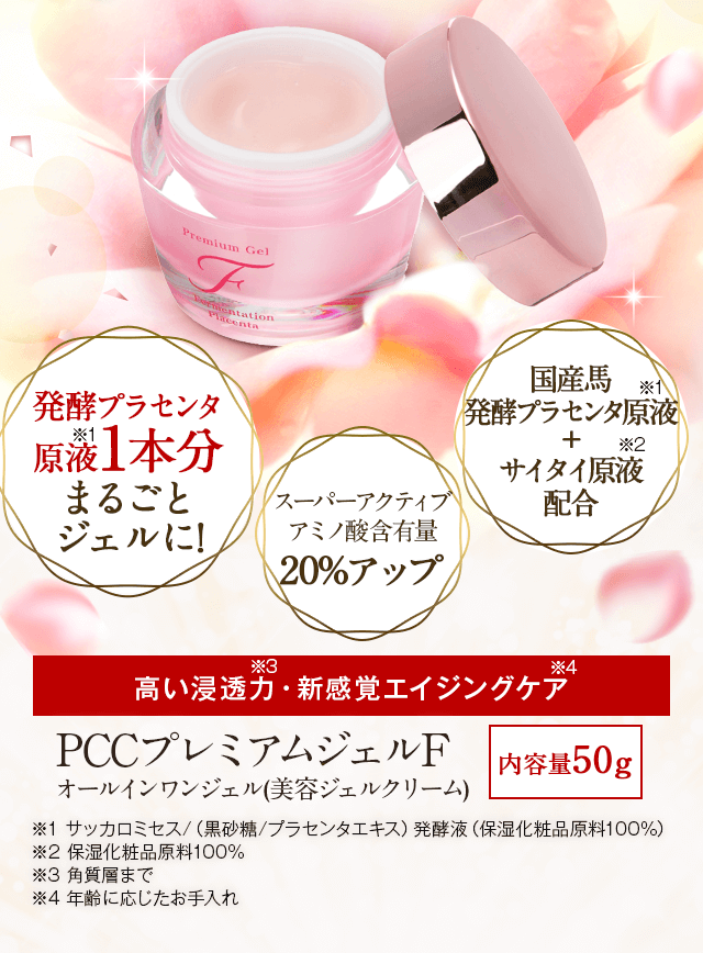 PCCプレミアムジェルF｜世界でたった一つの成分で肌の再生力をサポート